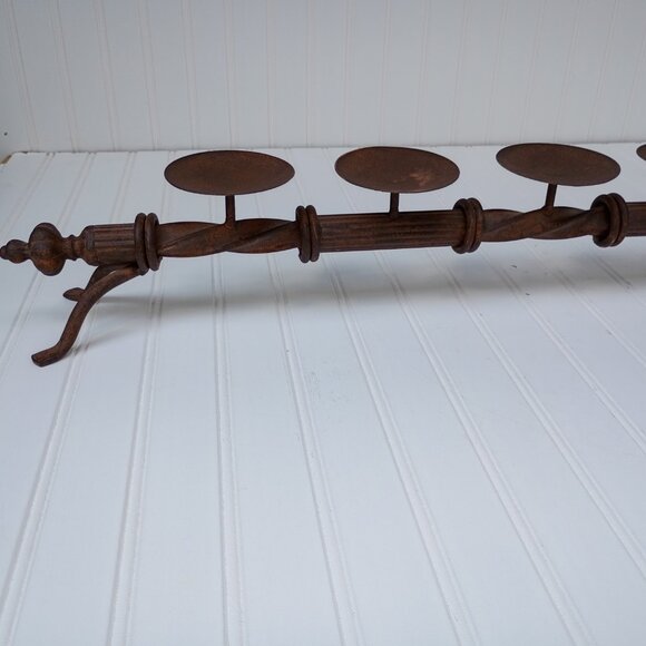 Large Wrought Iron Candelabra Candle Holder Centerpiece Rust Brown Rustic Vtg - Picture 8 of 14